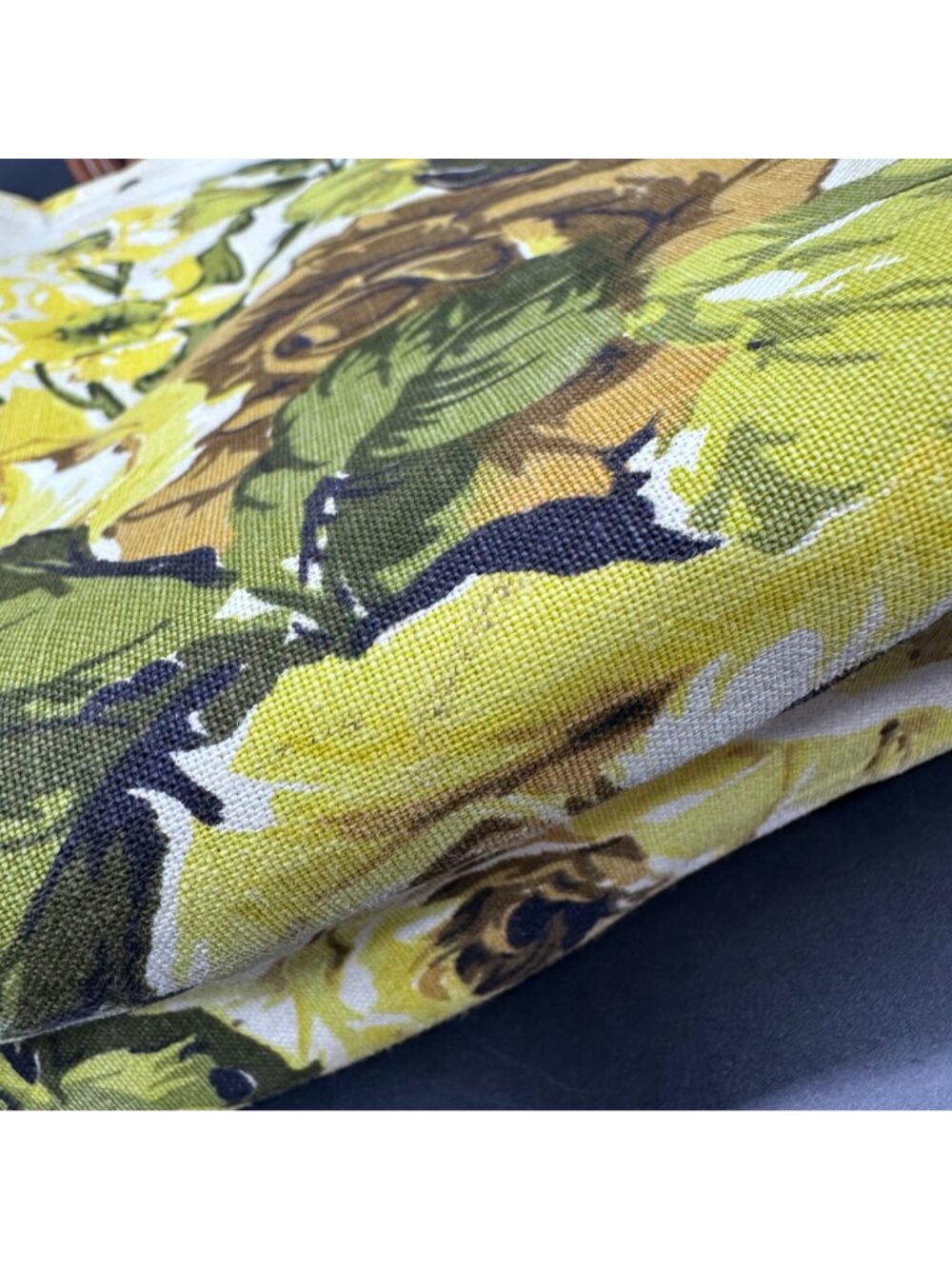 Vintage Floral Canvas Tote Bag Top Handle Purse Handbag Yellow Rose Mid Century - Picture 8 of 12